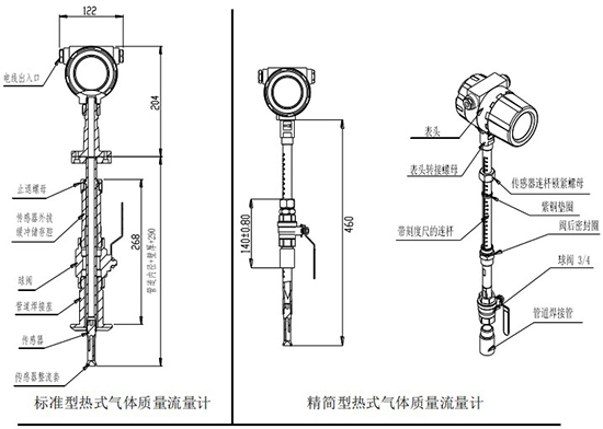 管道式热式气体质量流量计插入式结构图