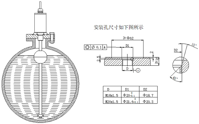 磁致伸缩式液位计螺纹安装图