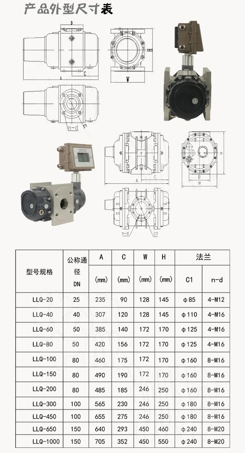 气体容积式流量计外形尺寸表